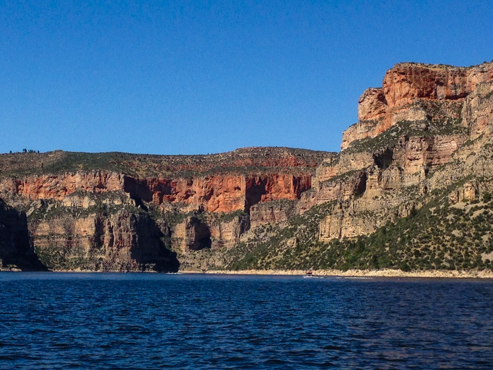 Red rock and limestone in Bighorn Canyon in Eastern Montana.