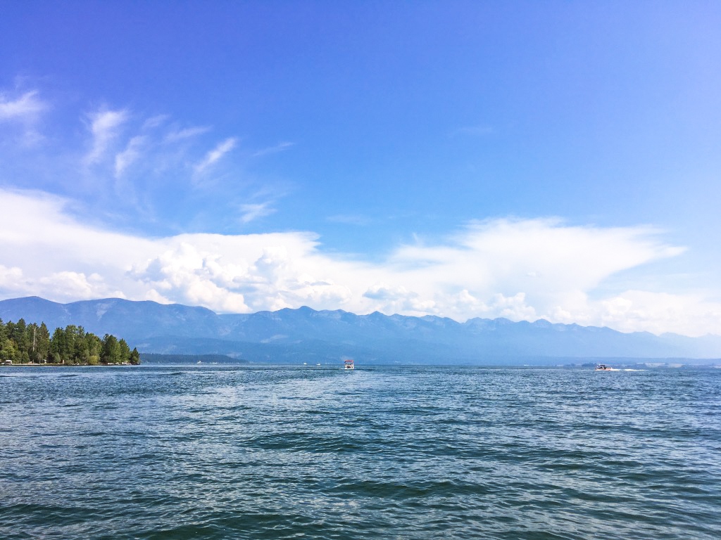 The view from a speedboat on Flathead Lake.