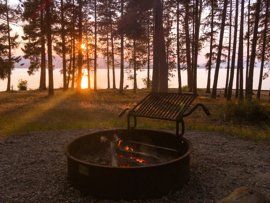 Campfires and Sunset at Flathead Lake in Montana